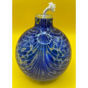 Hand Blown Art Glass Cobalt Blue Traditions Oil Lamp Burner Ball 4 Inches Tall